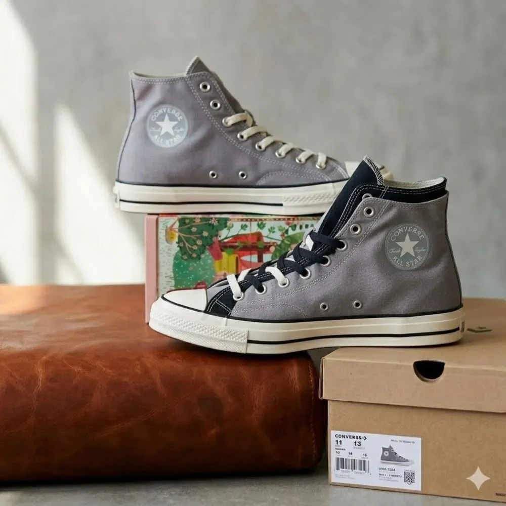 Converse Double Tongue High Top Sneaker Charcoal Gray Y2K Punk Emo NIB M11 W13 - Picture 2 of 11